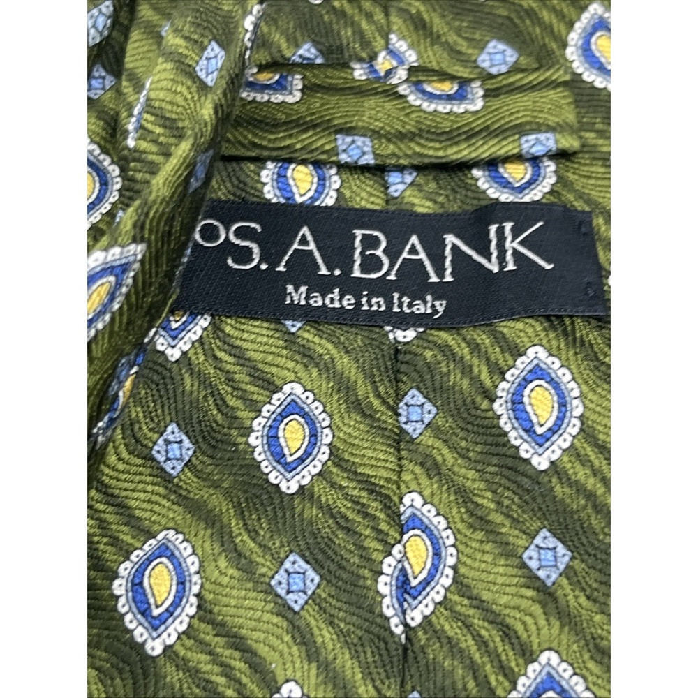 Jos. A. Bank Green Yellow Paisley Silk Tie Made In Italy 62" Neck Tie - Picture 5 of 6